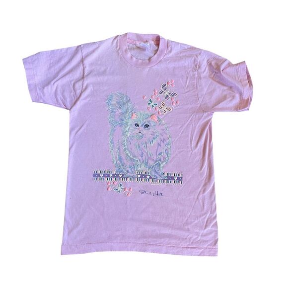 Vintage Cat Tee Funny T-Shirt 1988 - Picture 1 of 8